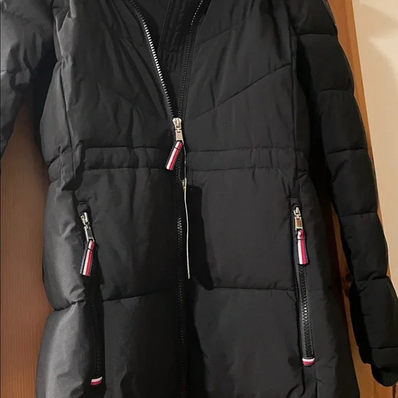 Tommy Hilfiger TH Flex Black Winter Jacket Removable Faux Fur Hood adj waist - Picture 9 of 14